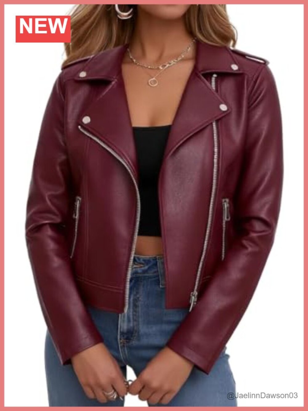 PU Faux Leather Cropped Moto Biker Jacket Zip Up Women's Casual Outerwear